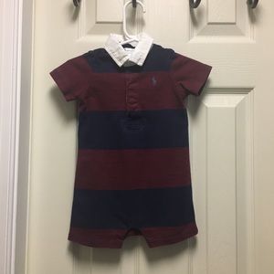 Ralph Lauren - Navy/Burgundy Striped Romper